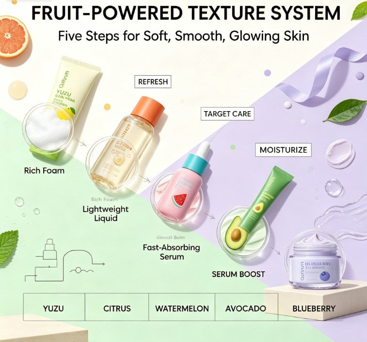 Daily Fruit Extract Skincare Routine Set: Gentle Cleanser, Brightening Serum & Moisturizing Sunscreen
