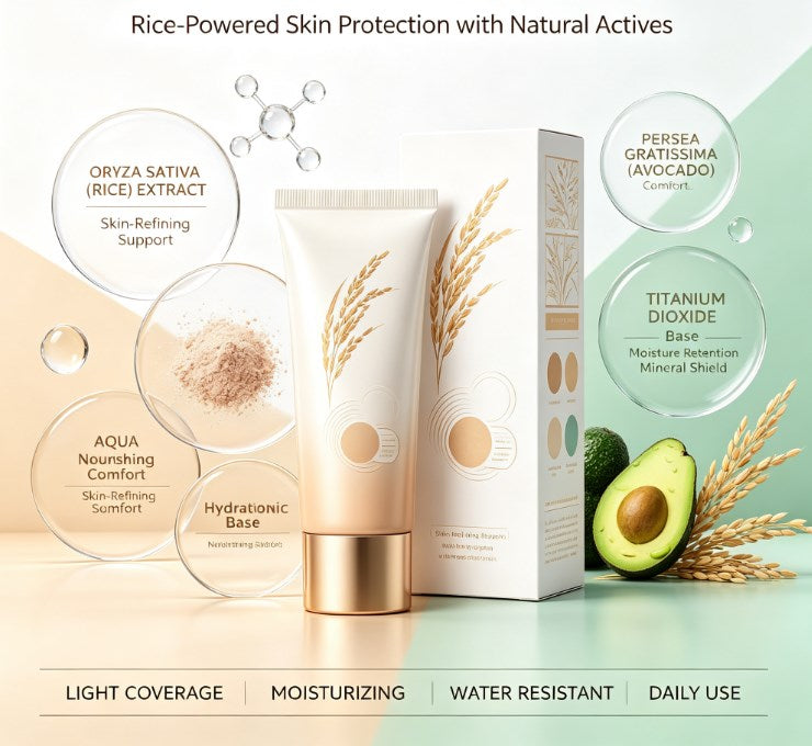 All-In-One Rice Hydrating Outdoor Cream: Lightweight Face and Body Daily Protection for Beach & Travel