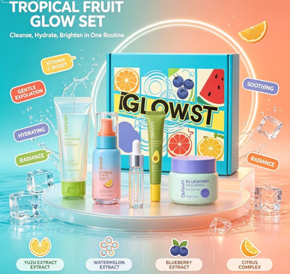 Daily Fruit Extract Skincare Routine Set: Gentle Cleanser, Brightening Serum & Moisturizing Sunscreen