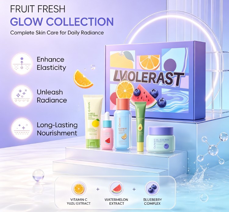 Daily Fruit Extract Skincare Routine Set: Gentle Cleanser, Brightening Serum & Moisturizing Sunscreen