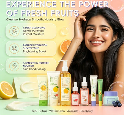 Daily Fruit Extract Skincare Routine Set: Gentle Cleanser, Brightening Serum & Moisturizing Sunscreen