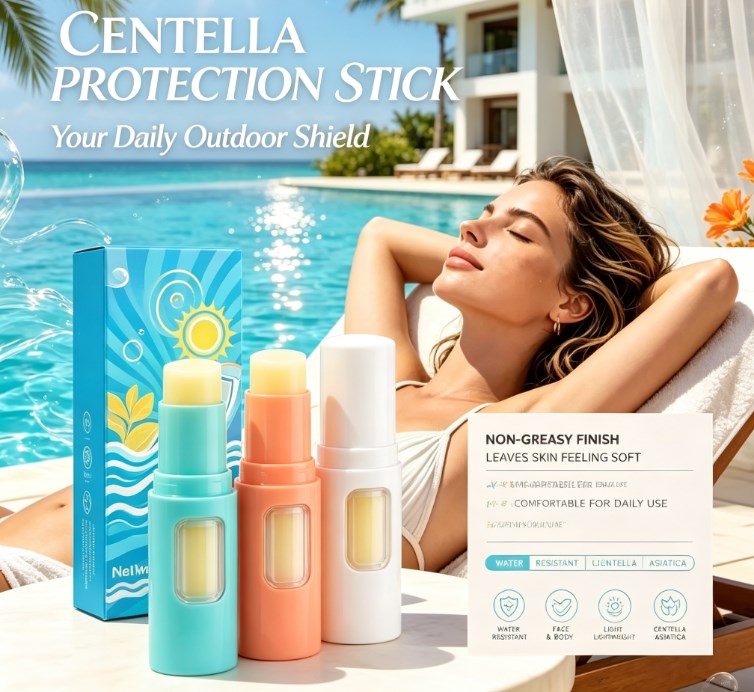 Refreshing Outdoor Protection Stick Duo: Lightweight Centella & Aloe Vera Formula for Face and Body Care