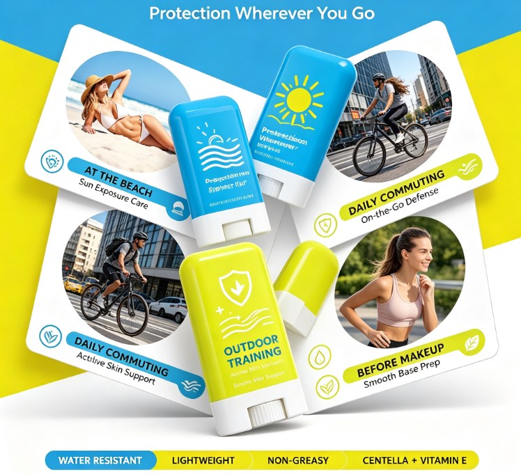 Refreshing Outdoor Protection Stick Duo: Lightweight Centella & Aloe Vera Formula for Face and Body Care