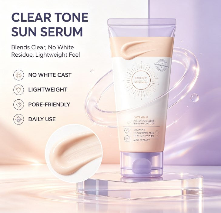 SPF 50 Clear Sunscreen Lotion for All Skin Tones: Lightweight, Invisible Vitamin E Daily UV Shield